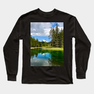 Mountain Lake with Forest and Clouds Long Sleeve T-Shirt